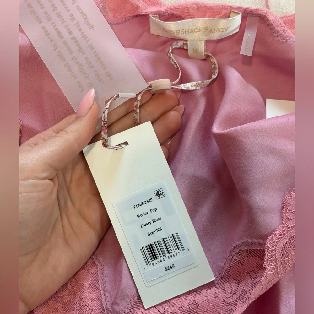 NWT. LoveShackFancy pink Rivier satin halterneck Top - Picture 7 of 12